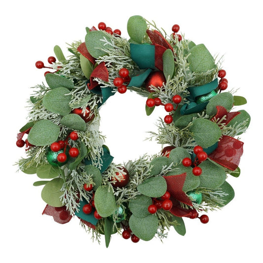 Coronita de Craciun pentru usa, Verde/Rosu, 40 cm, PVC, Artificiala, Decorata, Interior/Exterior, Vivimall - vivimall.ro