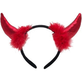 Coronita Deghizare, Flippy, Model Cornite Devil, Rosu Satinat cu Puf Rosu, Marime Universala