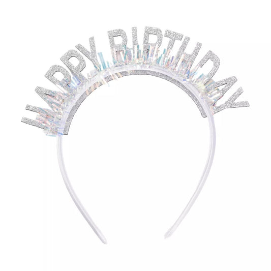 Coronita Decorativa pentru Petreceri, Vivimall, Tema Aniversare, Model Happy Birthday, Marime Universala, Argintiu - vivimall.ro