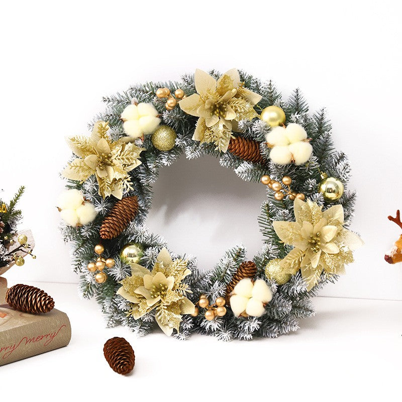 Coronita Pentru Craciun 50 Cm, Din Brad Artificial, Decorata Cu Conuri, Globulete, Flori