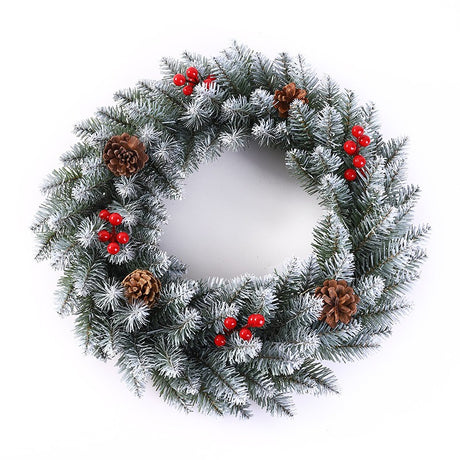 Coronita Pentru Craciun 50 Cm, Din Brad Artificial, Decorata Cu Conuri Si Merisoare