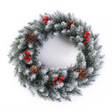 Coronita Pentru Craciun 60 Cm, Din Brad Artificial, Decorata Cu Conuri Si Merisoare, Alb/