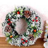 Coronita Pentru Craciun Diametru 20 Cm, Din Brad Artificial, Decorata Cu Conuri Si Merisoare, Inzapezit, /Alb