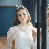 Coronita pentru Mireasa, Vivimall, Model Bride, cu Cristale, Marime Universala, 12.5 x 14.5 cm, Alb - vivimall.ro