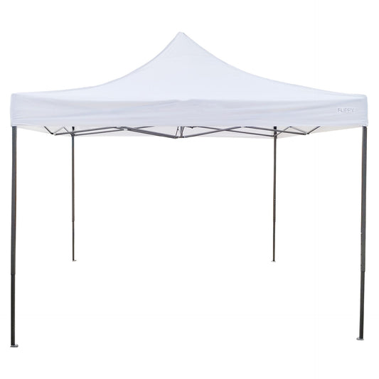 Cort pavilion pliabil Flippy 3x3m, cadru metal ranforsat, acoperiș Polyester Oxford alb, vedere frontală completă