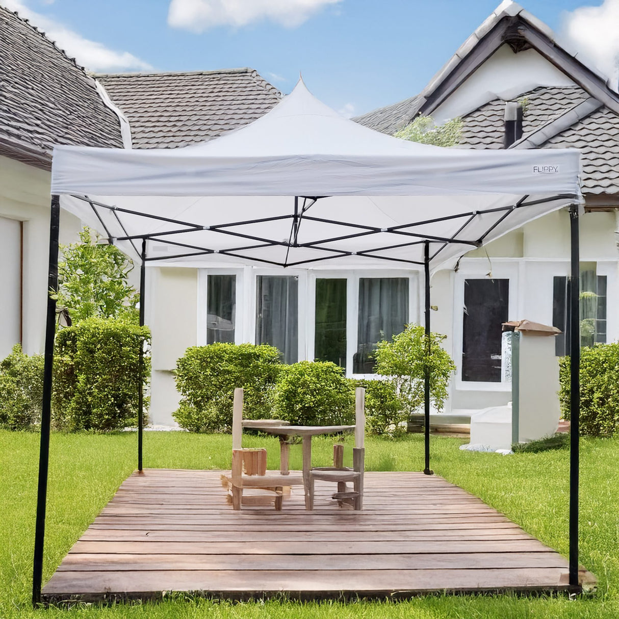 Cort Pavilion Pliabil 3x3m, Flippy, Cadru Metal Pliabil Ranforsat, Acoperis 420D 185 g/m, Polyester Oxford pentru Curte, Gradina, Evenimente, Alb