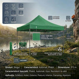 Cort Pavilion 3x3m, Flippy, Cadru Metal Pliabil Ranforsat, Acoperis 420D 280gram/mg PVC Polyester Oxford pentru Curte, Gradina, Evenimente, Verde - vivimall.ro