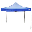 Cort pavilion pliabil Flippy 3x3m albastru, vedere frontală, cadru metal ranforsat și acoperiș poliester Oxford 420D