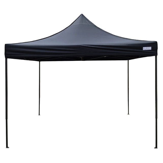 Cort pavilion pliabil Flippy 3x3m negru, cadru metal ranforsat, vedere frontală desfășurat