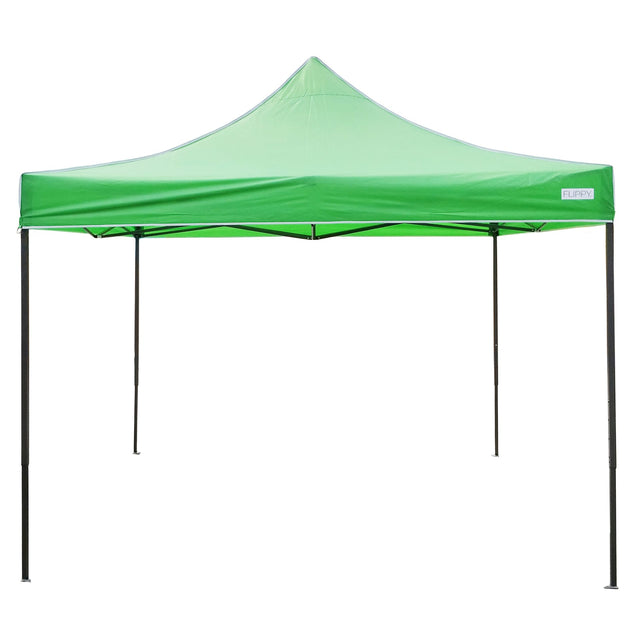 Cort pavilion pliabil Flippy 3x3m verde deschis, vedere frontală cu cadru metal ranforsat și acoperiș Oxford 420D