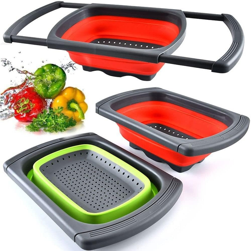Cos De Scurgere Retractabil Pentru Chiuveta, Cu Filtru, Pentru Fructe Si Legume, De Uz Casnic, 39X12 Cm, Design Extensibil Pana La 61 Cm, Cu Manere De Prindere - vivimall.ro