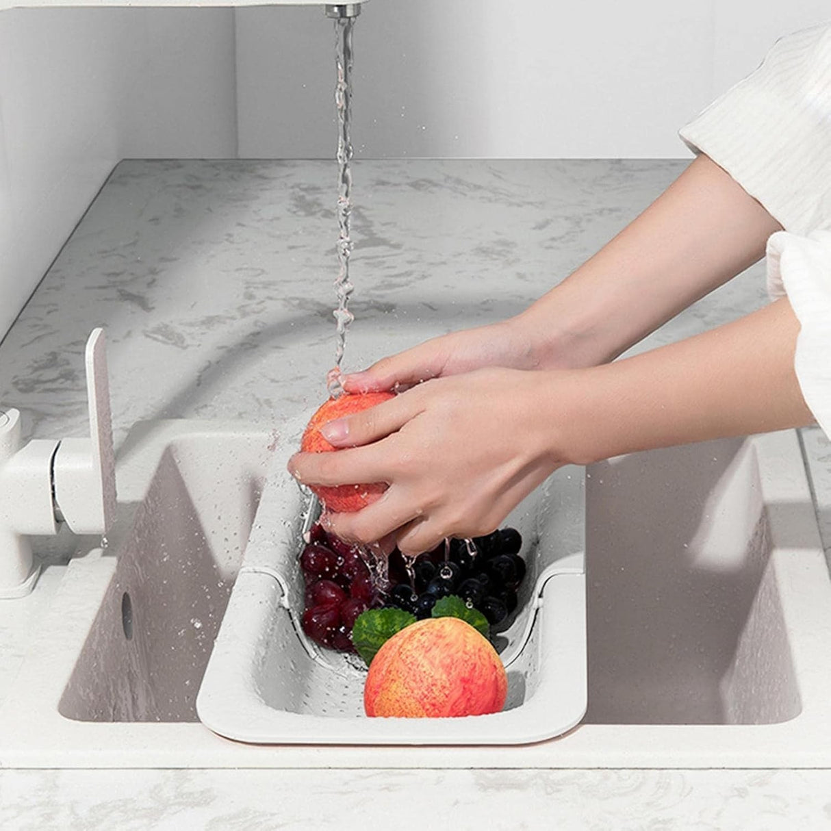 Cos De Scurgere Pentru Chiuveta De Bucatarie, Plastic, Telescopic, 36X20X5 Cm, Alb - vivimall.ro
