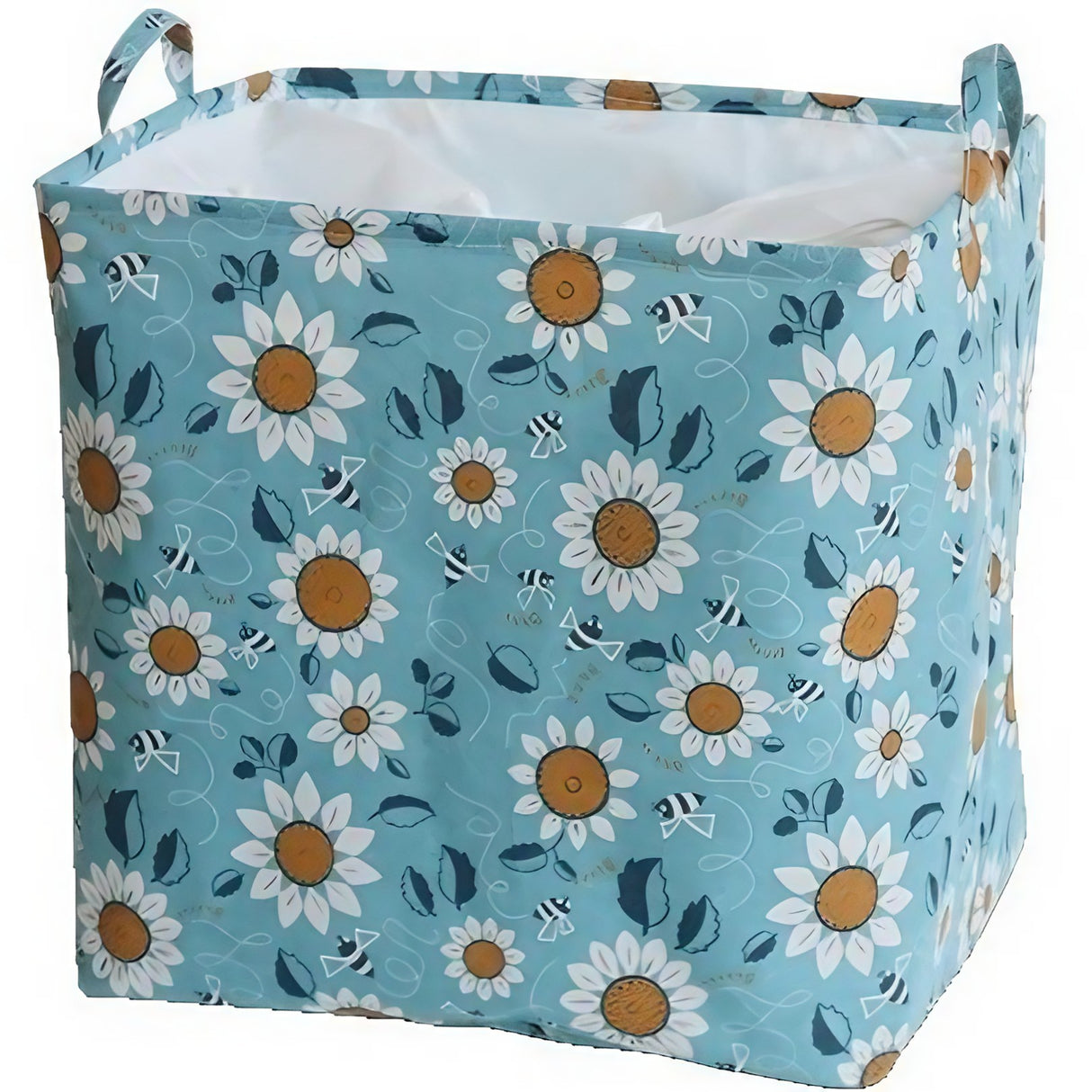 Cos Depozitare, Capac Cu Snur, 175 L, Confectionat Din Bumbac Si Un Strat Impermeabil, Imprimeu Flori