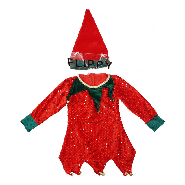 Costum Craciun, Flippy, Spiridus, rosu,  10 - 13 ani, catifea - vivimall.ro