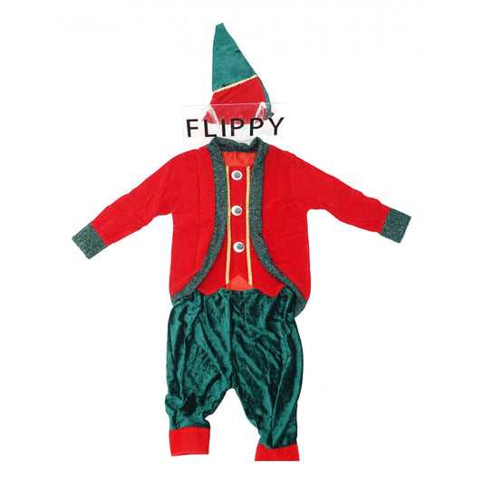 Costum Craciun, Flippy, Spiridus, rosu-verde,  10 - 13 ani, catifea - vivimall.ro