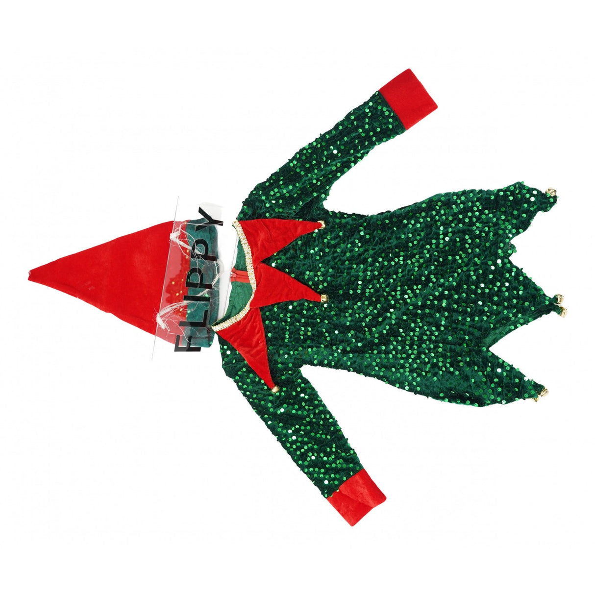 Costum Craciun, Flippy, Spiridus, rosu-verde,  7 - 9 ani, catifea - vivimall.ro