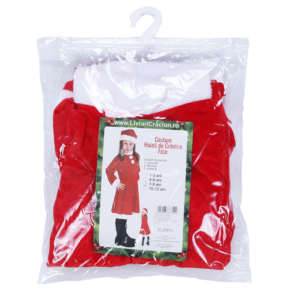 Costum Craciunita Flippy® Fata, 7-9 ani, 3 piese, Catifea - vivimall.ro