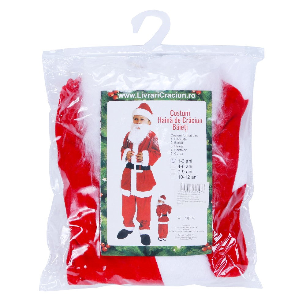 Costum Mos Craciun Baiat, 1-3 Ani, 5 Piese, Aproximativ 63 Cm, Catifea