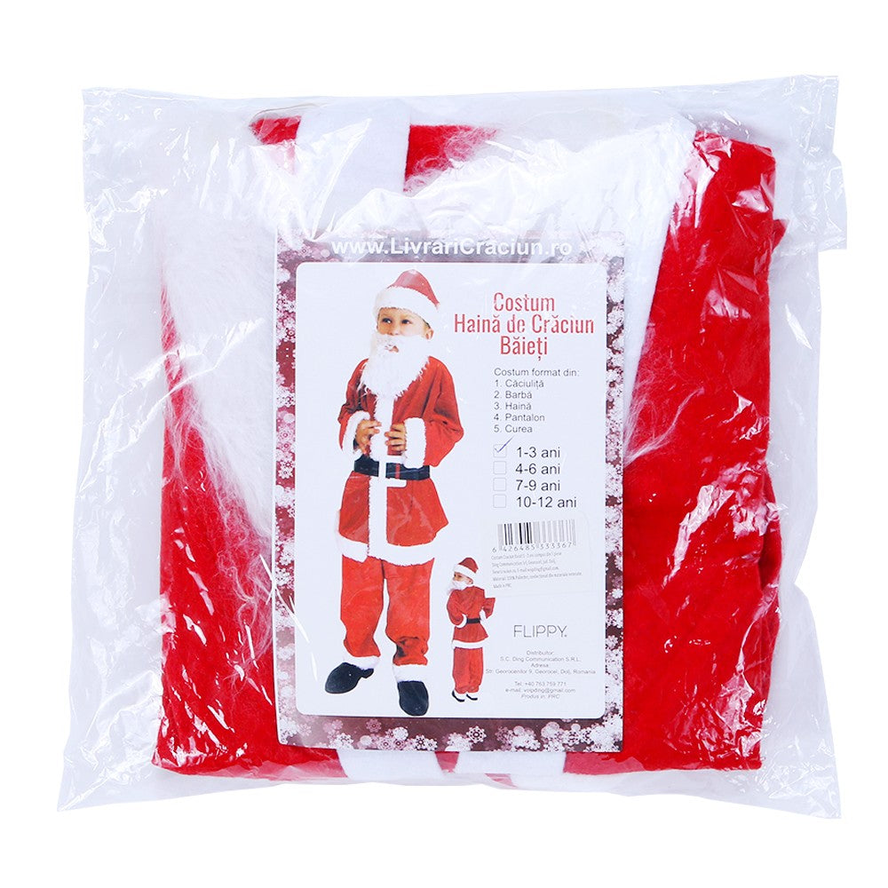 Costum Mos Craciun Baiat, 1-3 Ani, 5 Piese, Polar