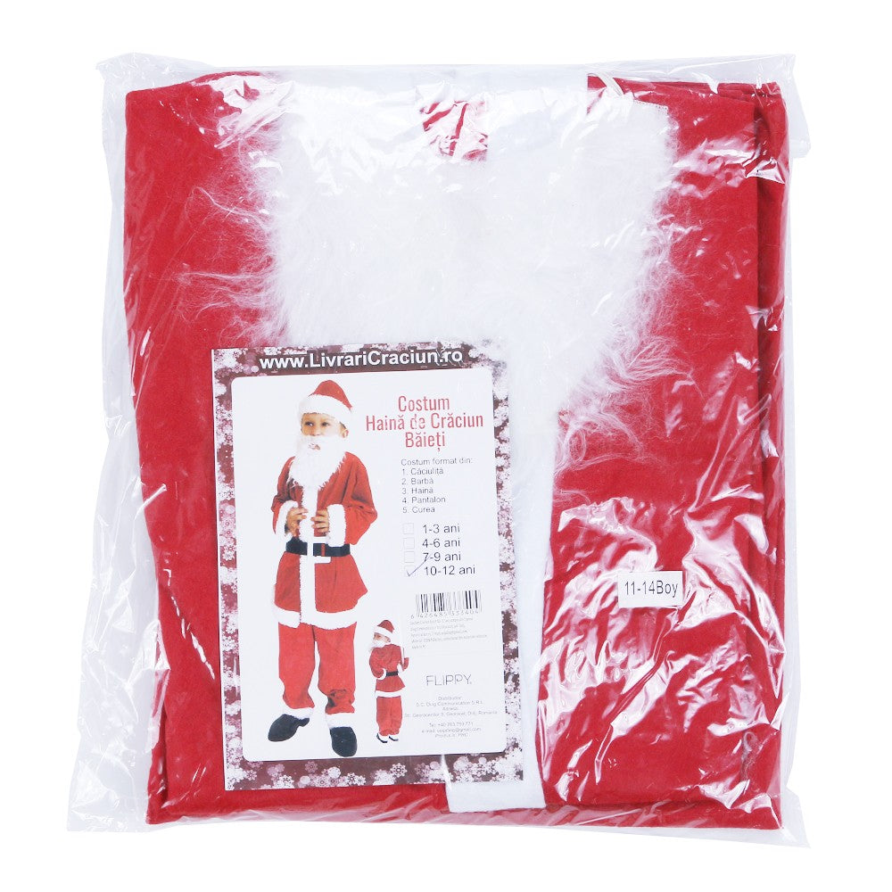 Costum Mos Craciun Baiat, 10-12 Ani, 5 Piese, Polar