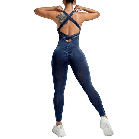 Costum sport damă Vivimall One Piece albastru marin, vedere frontală, mărime S, bretele în formă de U
