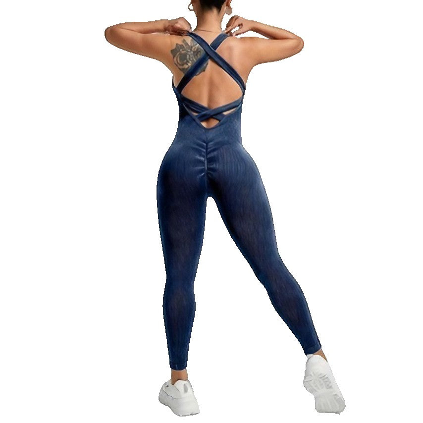 Costum sport damă Vivimall One Piece albastru marin, vedere frontală, marime XL, bretele în formă de U