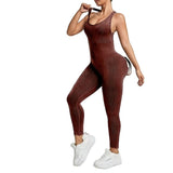 Costum Sport de Dama, Vivimall, One Piece, pentru Yoga, Elastic, Fara Cusaturi, Maro Inchis, Marime L - vivimall.ro