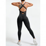 Costum Sport de Dama, Vivimall, One Piece, pentru Yoga, Elastic, Fara Cusaturi, Negru, Marime L - vivimall.ro