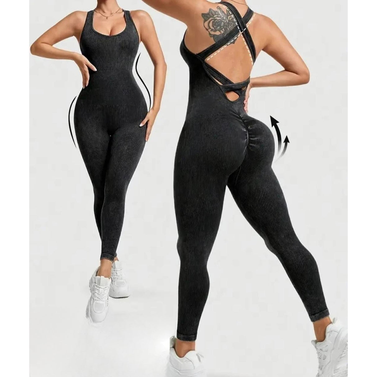 Costum Sport de Dama, Vivimall, One Piece, pentru Yoga, Elastic, Fara Cusaturi, Negru, Marime L - vivimall.ro