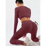 Costum Sport de Dama, Vivimall, pentru Yoga, Talie Inalta, Top Scurt, Elastic, Burgundy, Marime M - vivimall.ro
