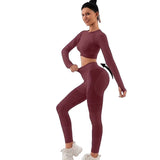 Costum Sport de Dama, Vivimall, pentru Yoga, Talie Inalta, Top Scurt, Elastic, Burgundy, Marime M - vivimall.ro