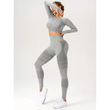 Costum Sport de Dama, Vivimall, pentru Yoga, Talie Inalta, Top Scurt, Elastic, Gri, Marime L - vivimall.ro