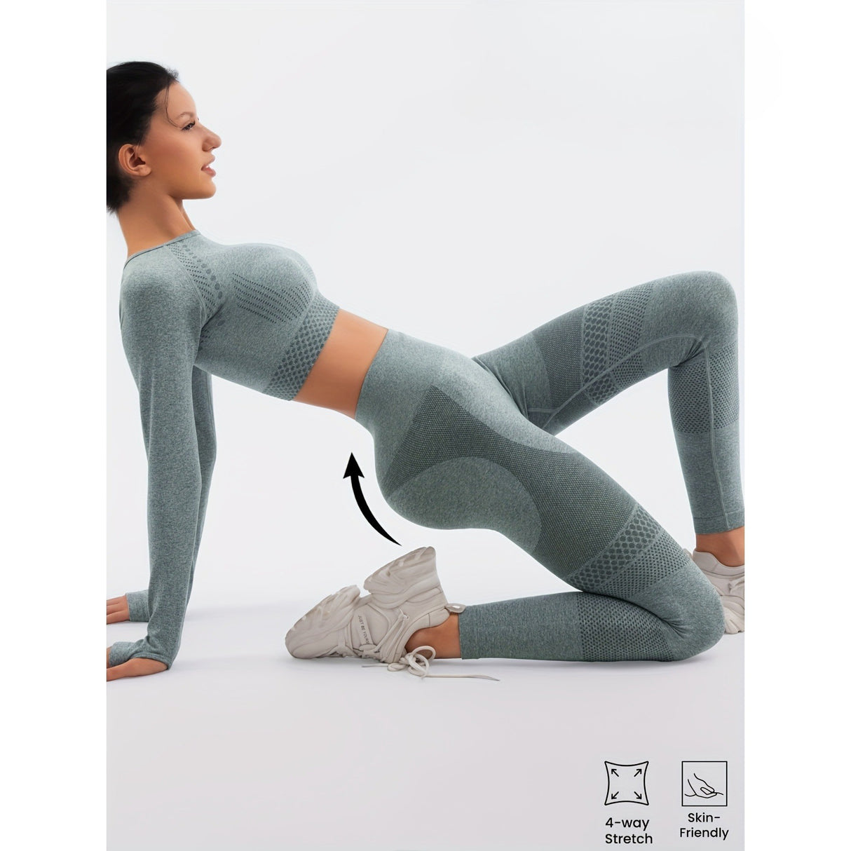 Costum Sport de Dama, Vivimall, pentru Yoga, Talie Inalta, Top Scurt, Elastic, Verde Menta, Marime M - vivimall.ro