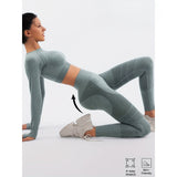 Costum Sport de Dama, Vivimall, pentru Yoga, Talie Inalta, Top Scurt, Elastic, Verde Menta, Marime M - vivimall.ro