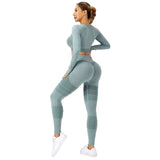 Costum Sport de Dama, Vivimall, pentru Yoga, Talie Inalta, Top Scurt, Elastic, Verde Menta, Marime M - vivimall.ro