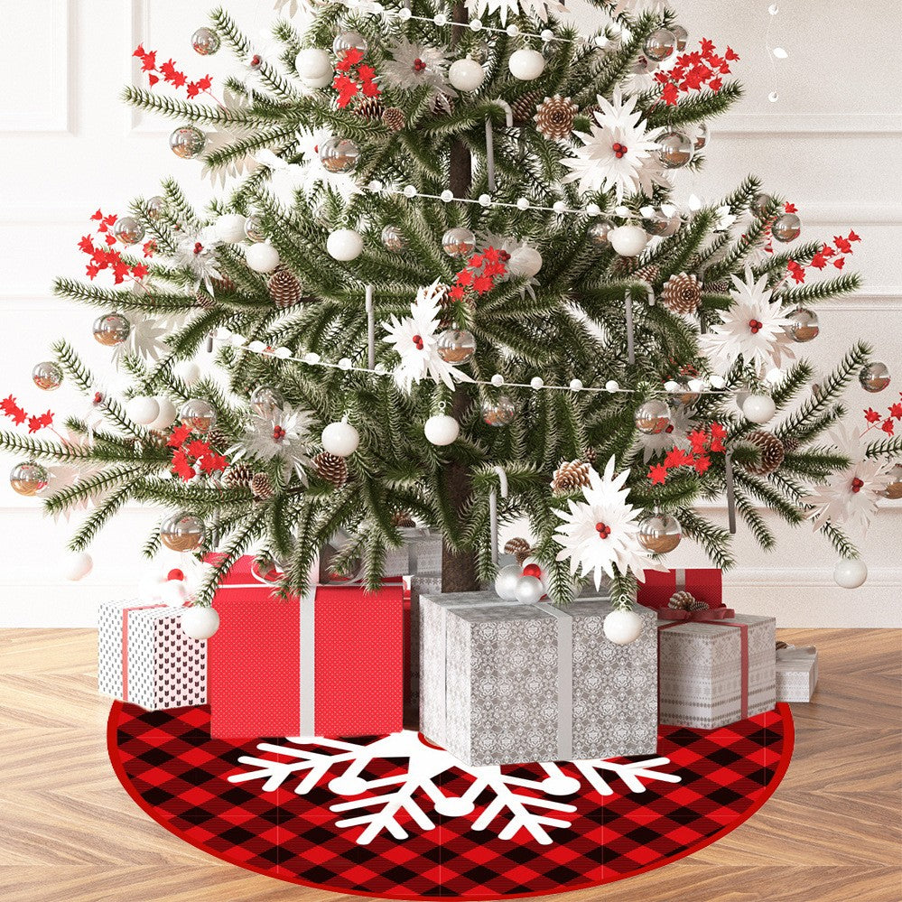 Covoras Pentru Bradul De Craciun, Din Tesatura Pufoasa, Cu Fundite De Prindere, Carouri Rosu/, Diametru 90 Cm - vivimall.ro
