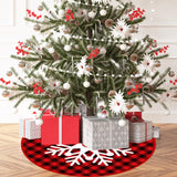 Covoras Pentru Bradul De Craciun, Din Tesatura Pufoasa, Cu Fundite De Prindere, Carouri Rosu/, Diametru 90 Cm - vivimall.ro