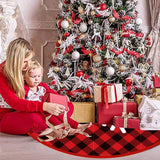 Covoras Pentru Bradul De Craciun, Din Tesatura Pufoasa, Cu Fundite De Prindere, Carouri Rosu/, Diametru 90 Cm - vivimall.ro