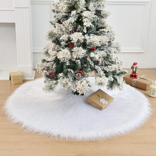 Covor pentru bradul de Craciun White Haipai, diametru 78 cm, blana cu o grosime 2.5-3 cm, alb - vivimall.ro