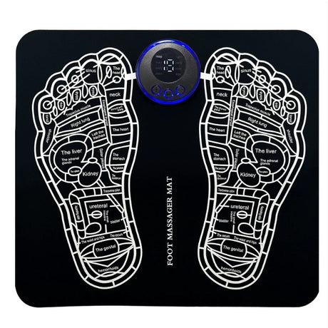 Covoras de Masaj pentru Picioare, EMS, 4 Niveluri de Intensitate, Incarcare USB, Ecran LED, Telecomanda Inclusa, Negru - vivimall.ro