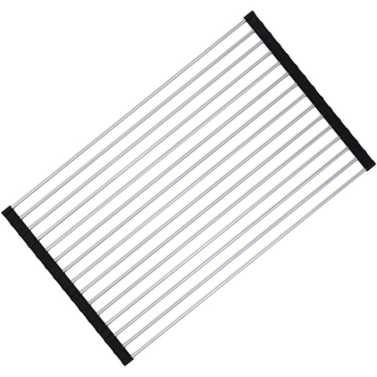 Covoras de Scurgere pentru Chiuveta Bucatarie, din Otel Inoxidabil, Suport Chiuveta, Pliabil, Antiderapant, Usor de Curatat si de Depozitat, 37x30 cm, 15 Tuburi, Negru - vivimall.ro