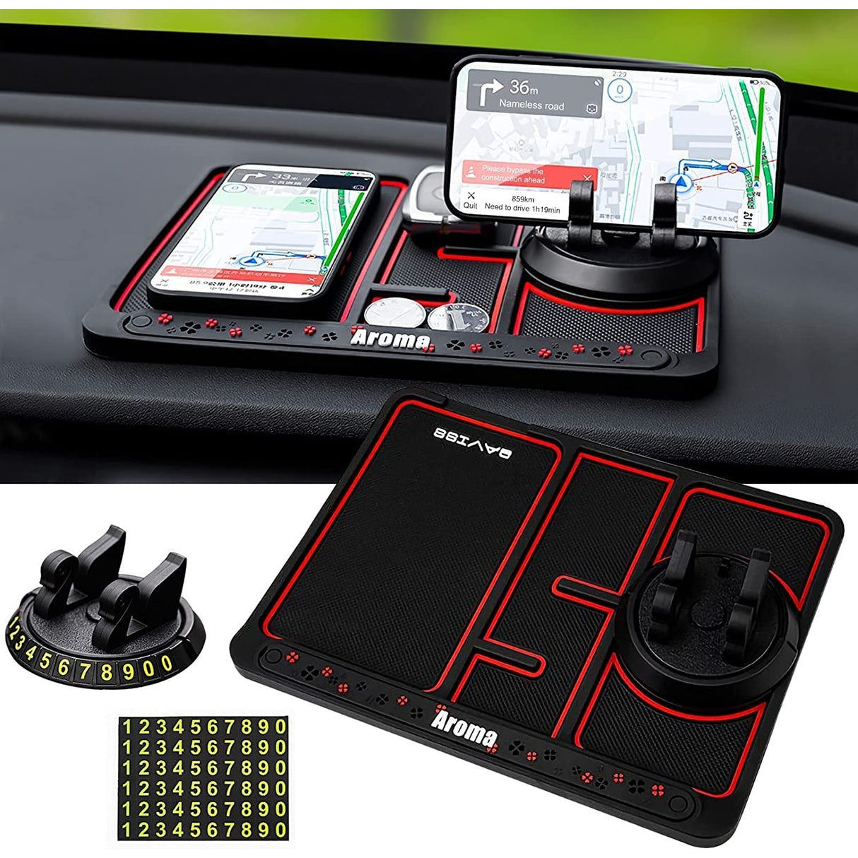 Covoras Pad/Suport Auto 4 In 1 Anti Alunecare Bord, Universal, Suport Auto Telefon, Tableta, Gps, Rotire 360 Â° Multifuntional, Numar Telefon, Aroma