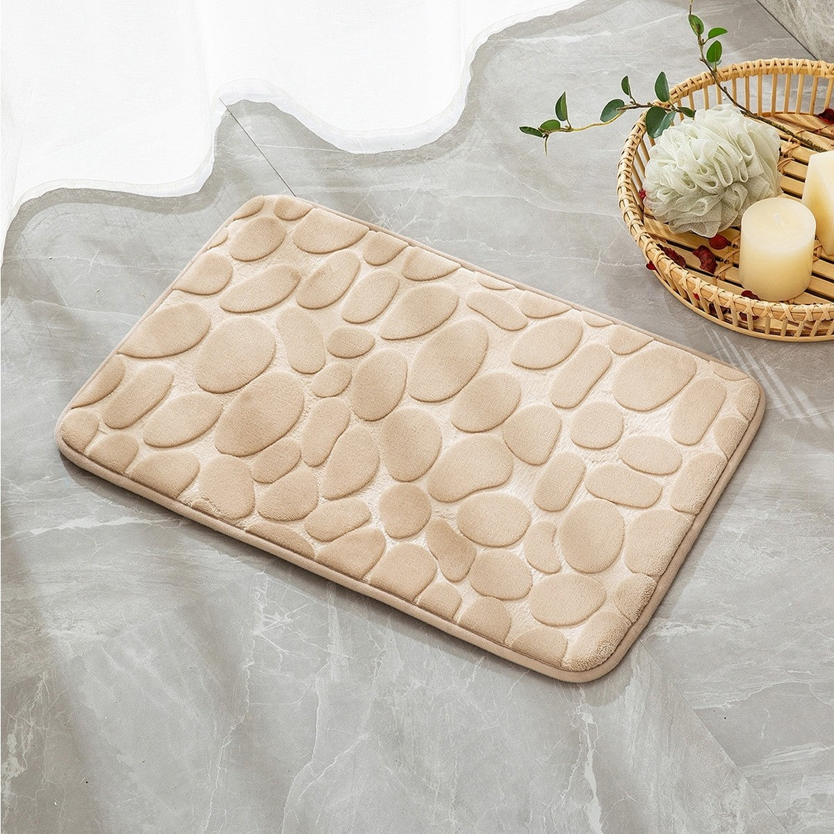 Covoras Pentru Baie Antiderapant, Uscare Rapida, Model 3D Piatra, 40X60 Cm - vivimall.ro