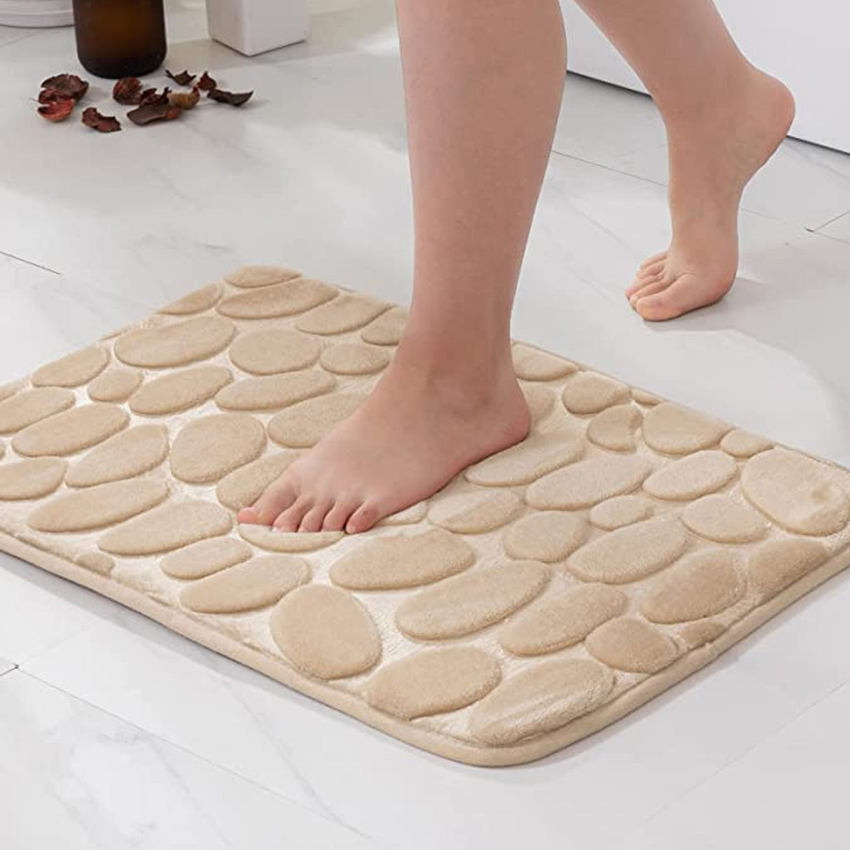 Covoras Pentru Baie Antiderapant, Uscare Rapida, Model 3D Piatra, 40X60 Cm - vivimall.ro