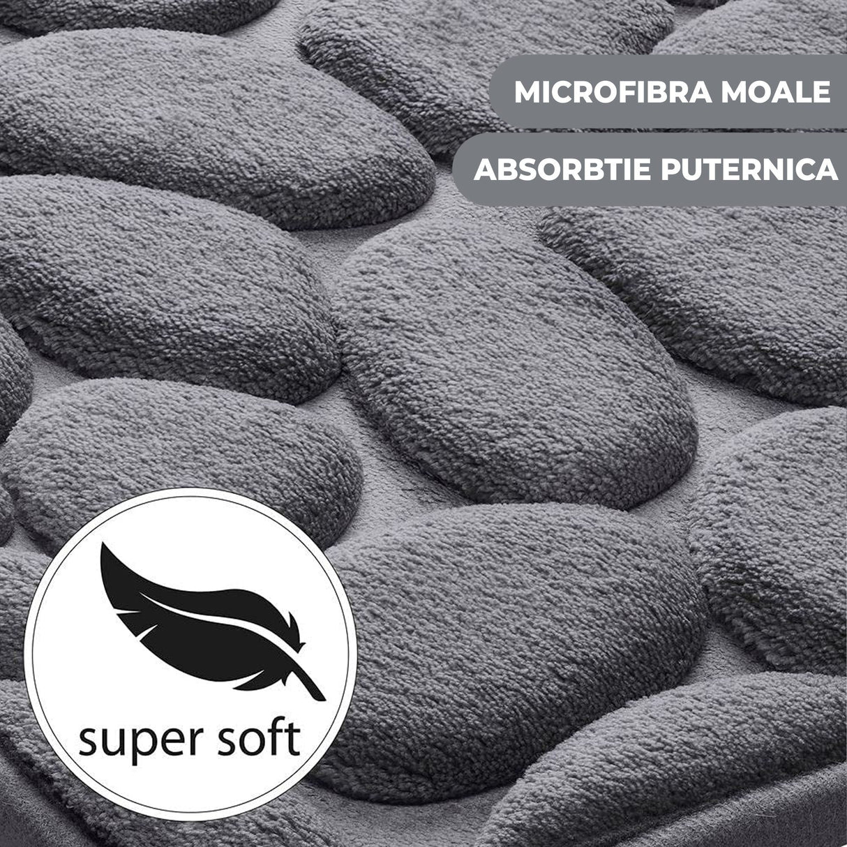 Covoras Pentru Baie Antiderapant, Uscare Rapida, Model 3D Piatra, 40X60 Cm - vivimall.ro