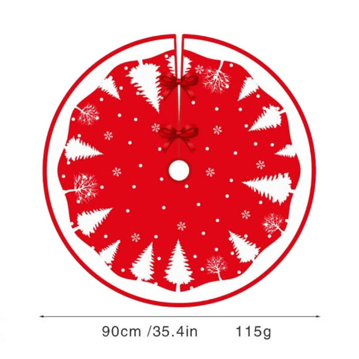 Covoras Pentru Bradul De Craciun, Din Tesatura Pufoasa, Cu Fundite De Prindere, Rosu/, Diametru 90 Cm - vivimall.ro