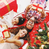 Covoras Pentru Bradul De Craciun, Din Tesatura Pufoasa, Cu Fundite De Prindere, Rosu/, Diametru 90 Cm - vivimall.ro