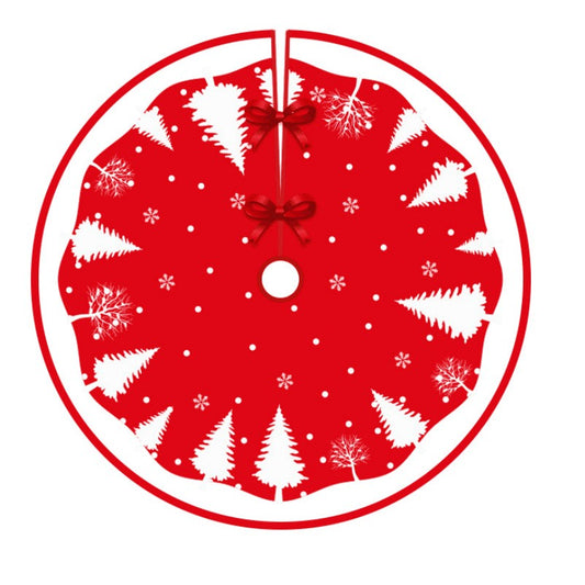 Covoras pentru Bradul de Craciun, Vivimall, din Tesatura Pufoasa, cu Fundite de Prindere, Model Brazi, Rosu/Alb, Diametru 90 cm - vivimall.ro