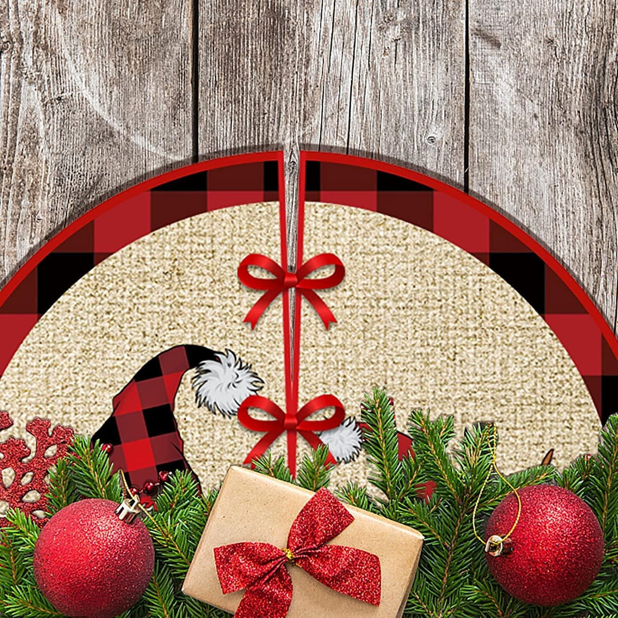 Covoras Pentru Bradul De Craciun, Din Tesatura Pufoasa, Cu Fundite De Prindere, Diametru 90 Cm - vivimall.ro