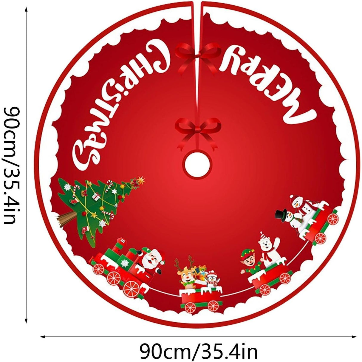 Covoras Pentru Bradul De Craciun, Din Tesatura Pufoasa, Cu Fundite De Prindere, Diametru 90 Cm - vivimall.ro